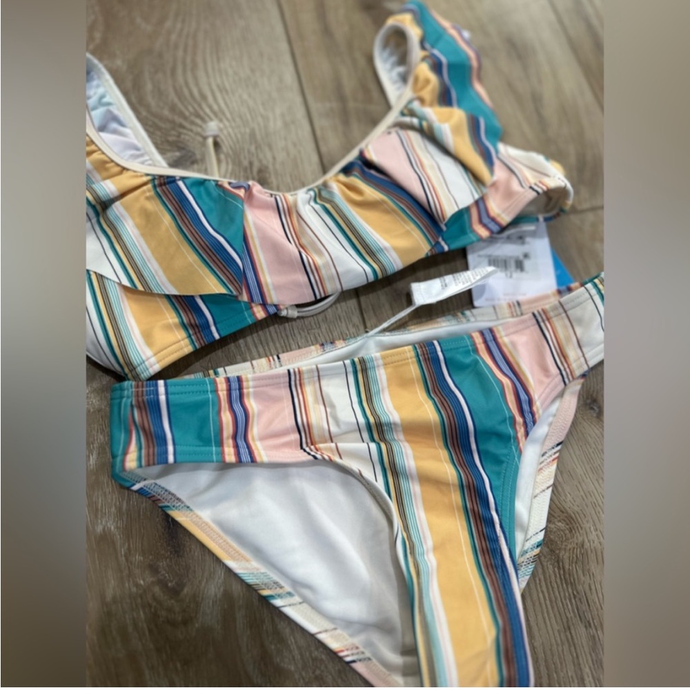 🆕 O'NEILL Baja Stripe Ruffle Swim Bikini Set - Picture 3 of 4